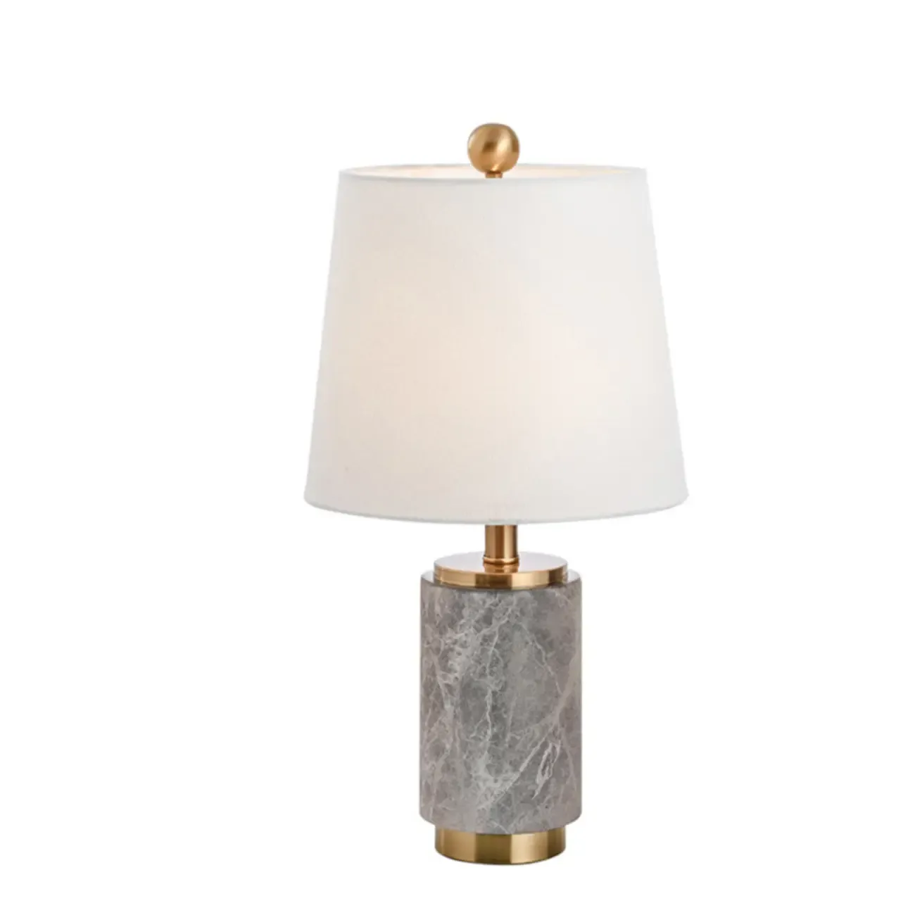 Modern Cylinder Stone Table Lamp with Fabric Shade Image - 12