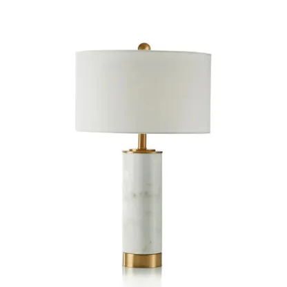 Modern Cylinder Stone Table Lamp with Fabric Shade Image - 13