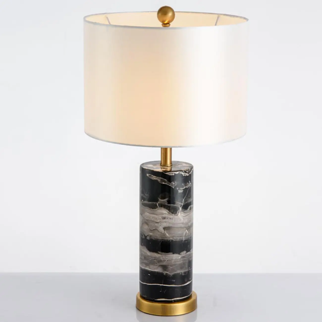 Modern Cylinder Stone Table Lamp with Fabric Shade Image - 16 | homeyfad