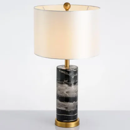 Modern Cylinder Stone Table Lamp with Fabric Shade Image - 16