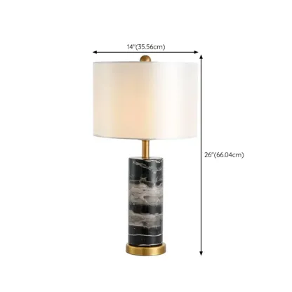 Modern Cylinder Stone Table Lamp with Fabric Shade Image - 20