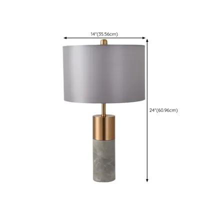 Modern Cylinder Stone Table Lamp with Fabric Shade Image - 24