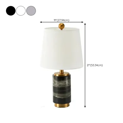 Modern Cylinder Stone Table Lamp with Fabric Shade Image - 25