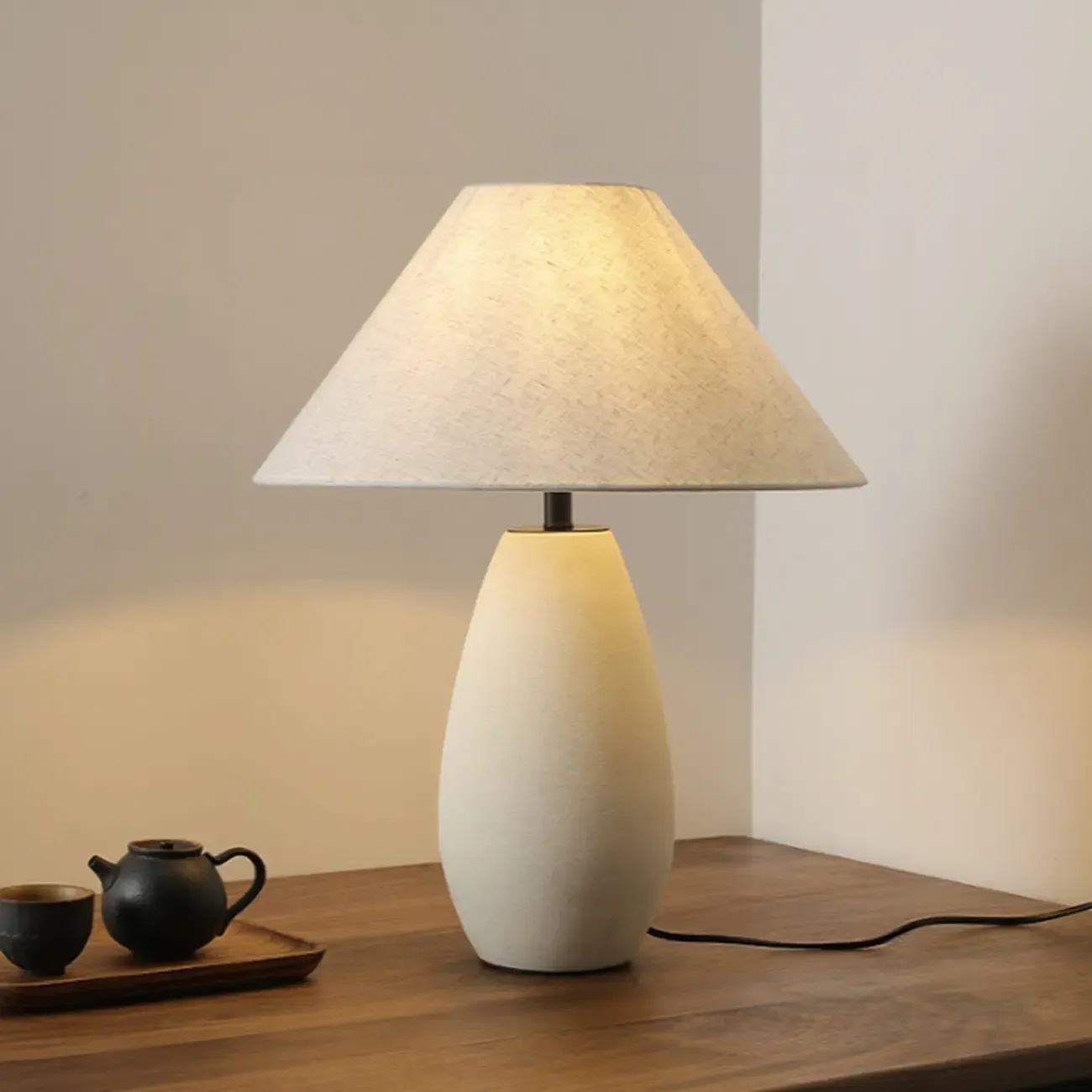 Elegant Ceramic Table Lamp with Fabric Shade Image - 2