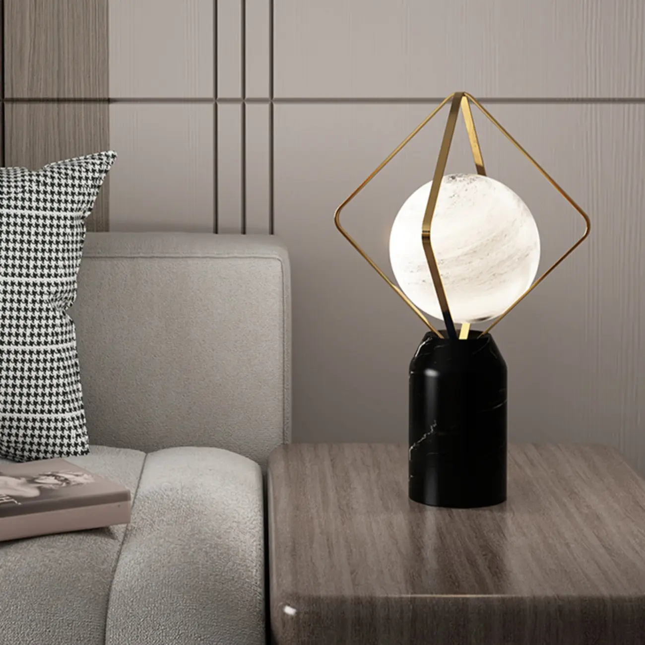 Elegant Plug-In Globe Stone and Glass LED Table Lamp  Image - 1 | homeyfad