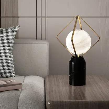 Elegant Plug-In Globe Stone and Glass LED Table Lamp  Image - 1