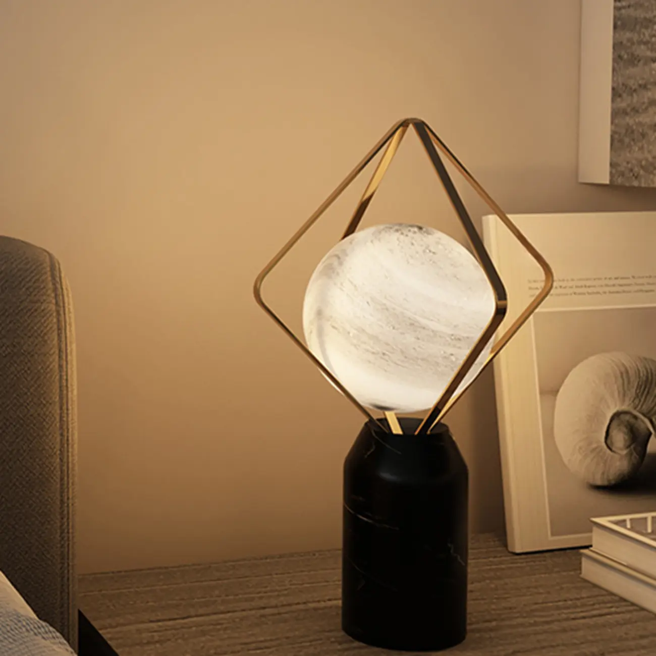 Elegant Plug-In Globe Stone and Glass LED Table Lamp  Image - 2 | homeyfad
