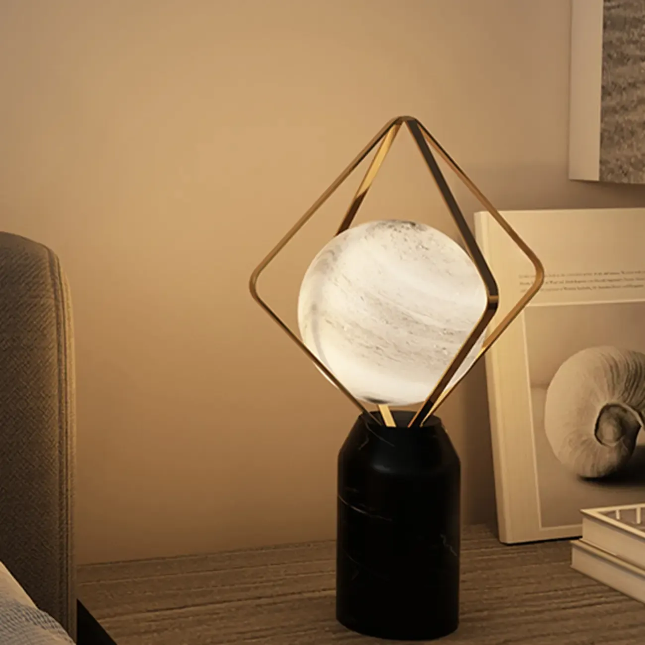Elegant Plug-In Globe Stone and Glass LED Table Lamp  Image - 2