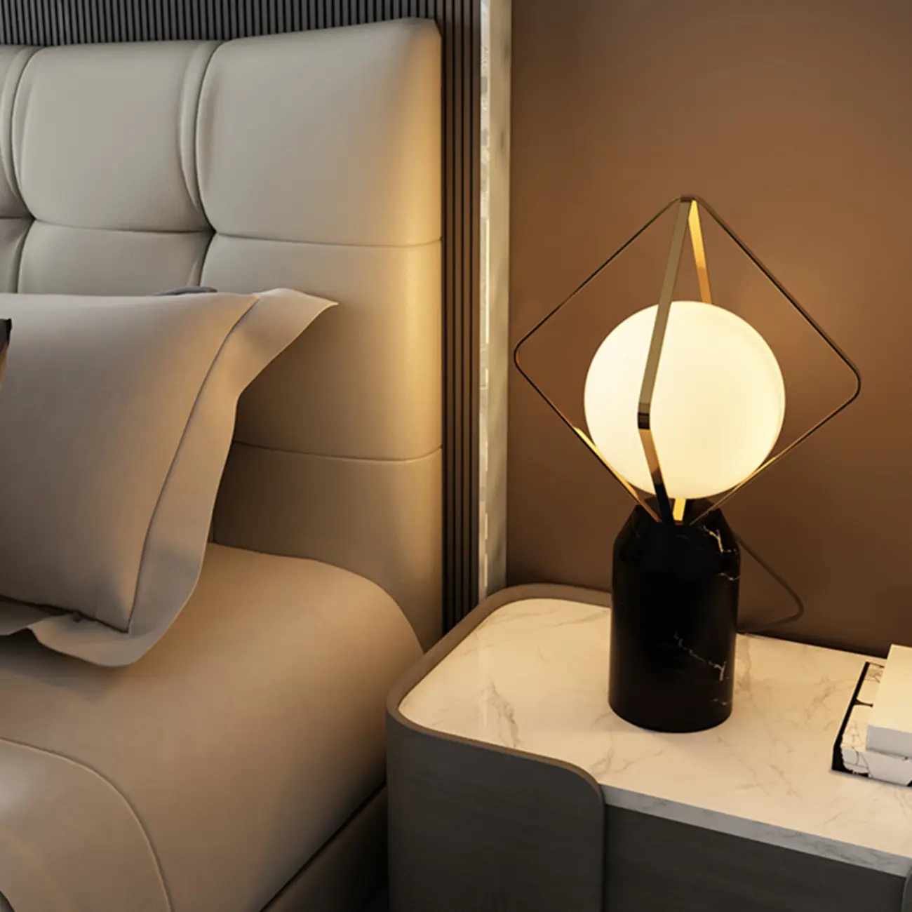 Elegant Plug-In Globe Stone and Glass LED Table Lamp  Image - 3 | homeyfad