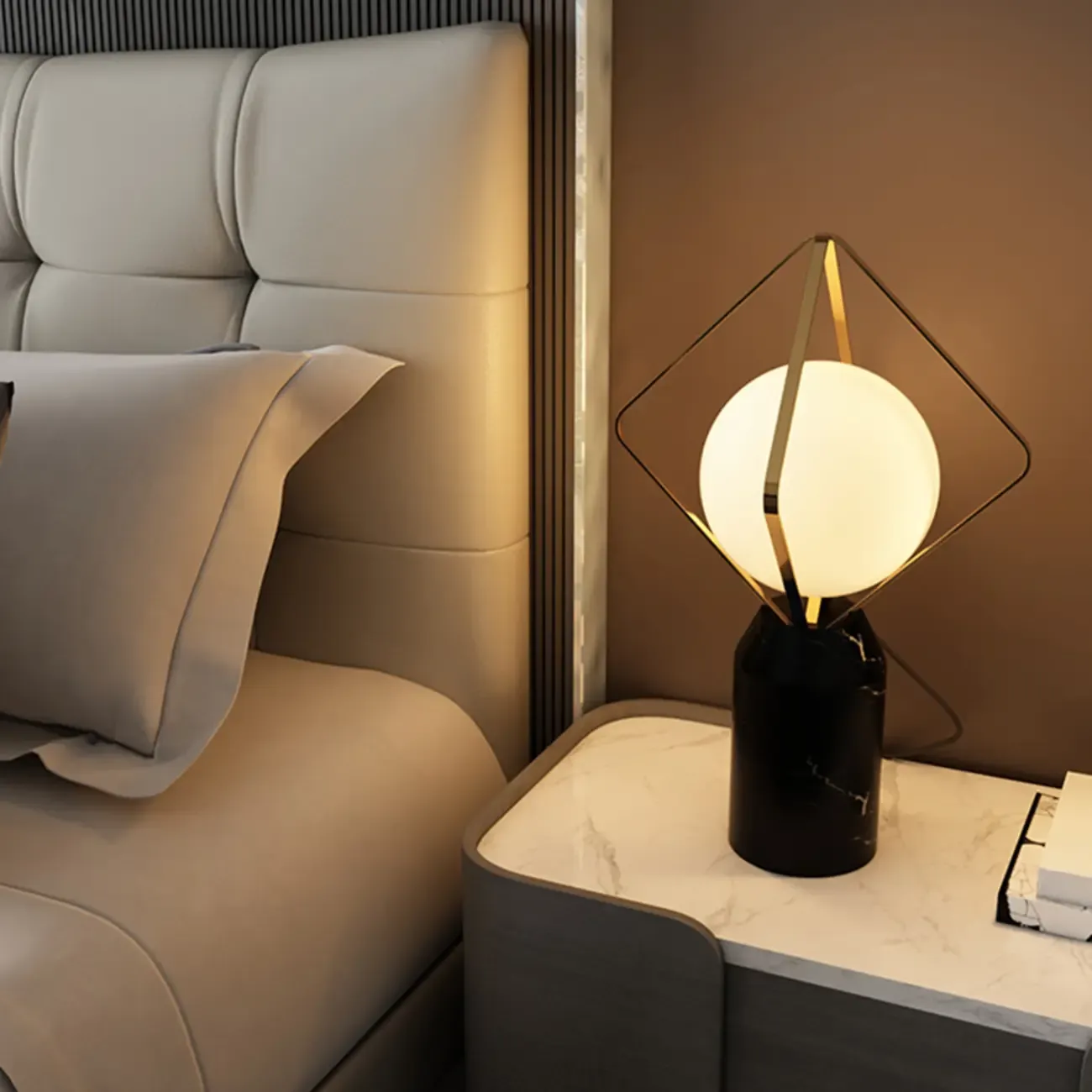 Elegant Plug-In Globe Stone and Glass LED Table Lamp  Image - 3