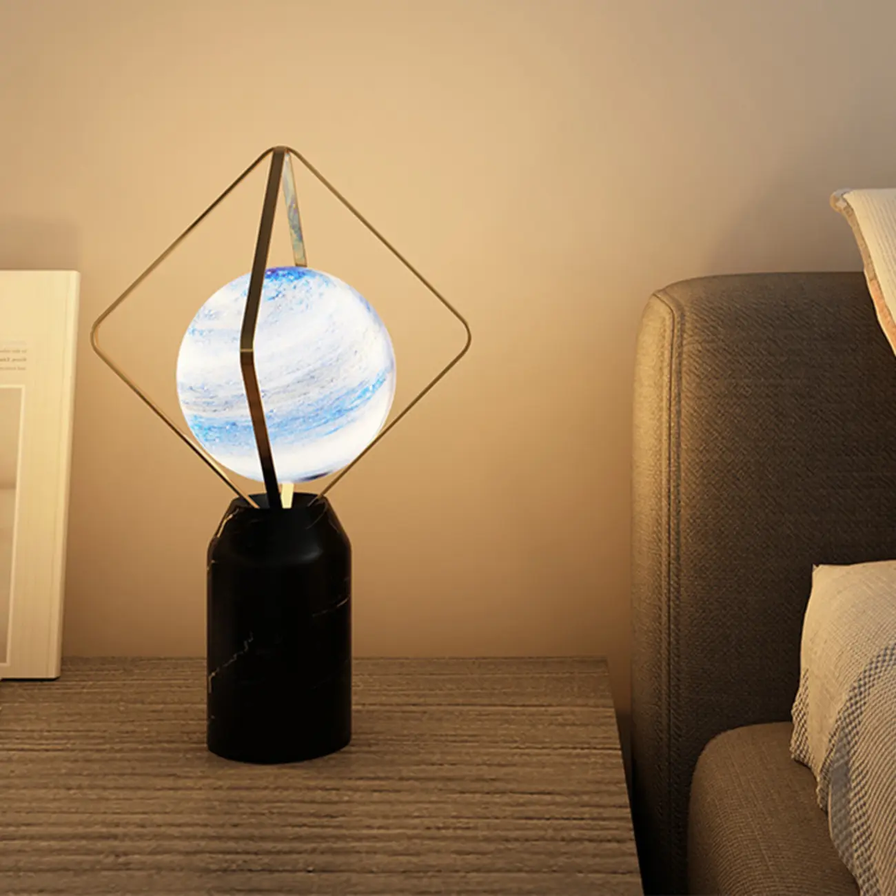 Elegant Plug-In Globe Stone and Glass LED Table Lamp  Image - 4 | homeyfad
