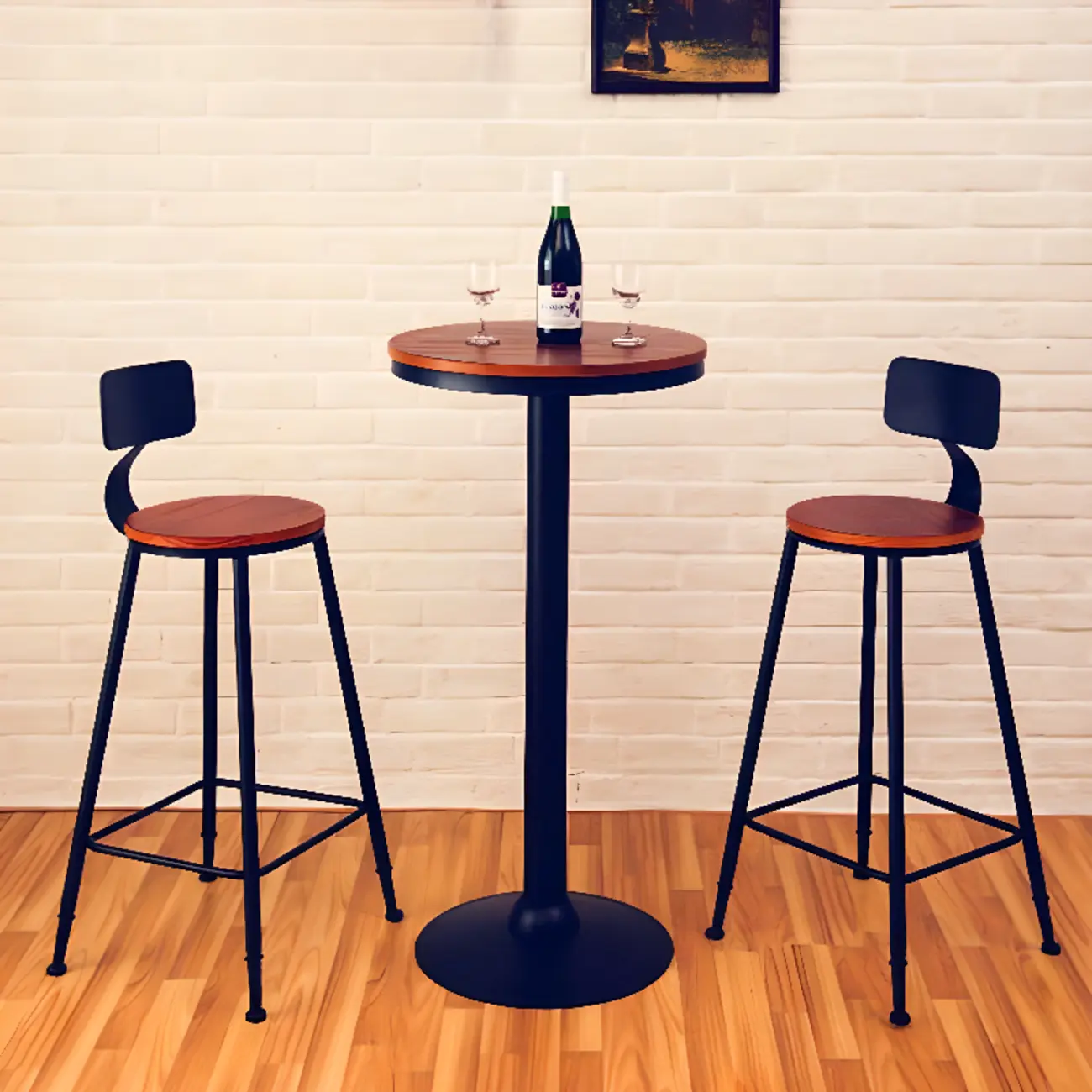 Adjustable Round Wood Metal Industrial Bar Table Image - 2 | homeyfad