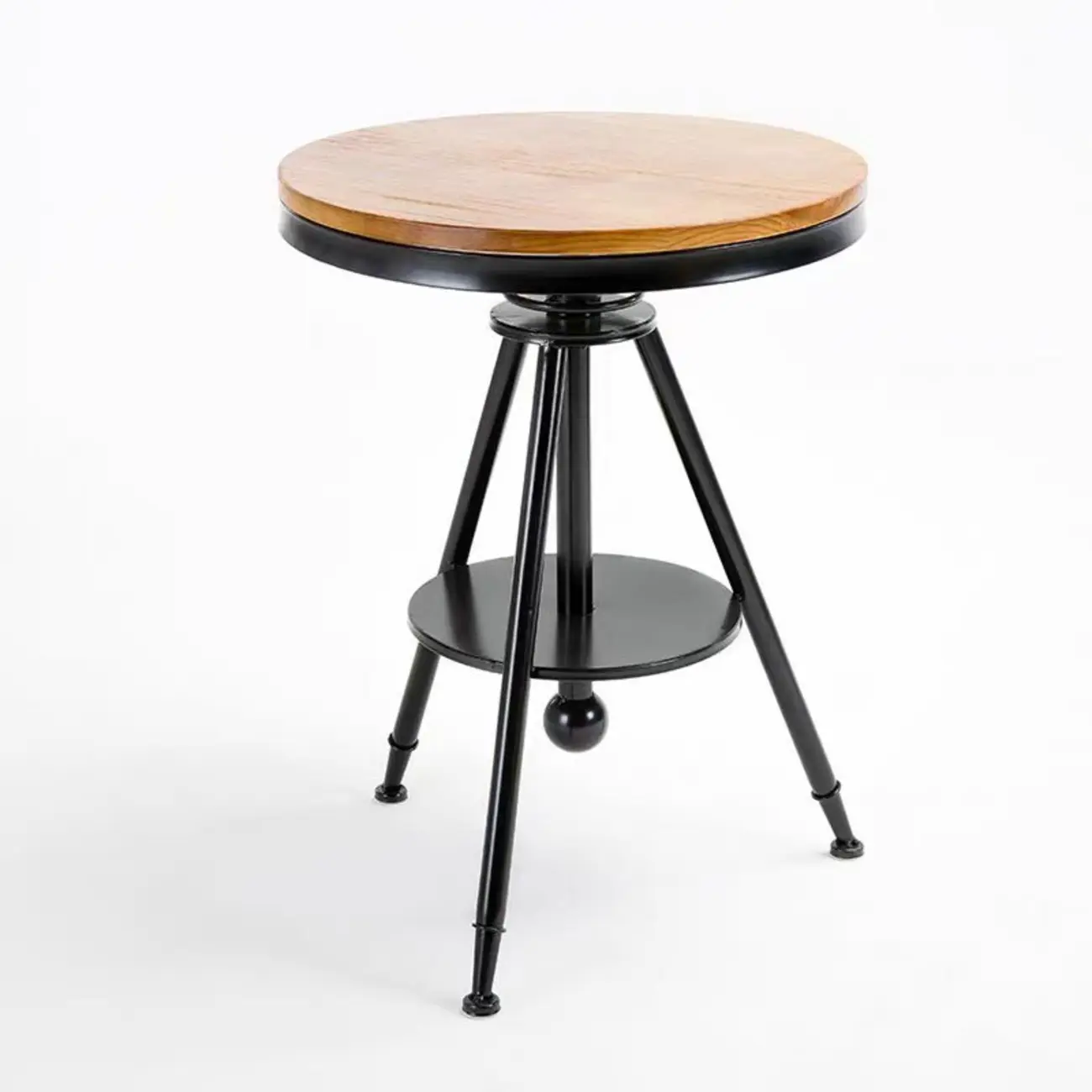 Adjustable Round Wood Metal Industrial Bar Table Image - 5 | homeyfad