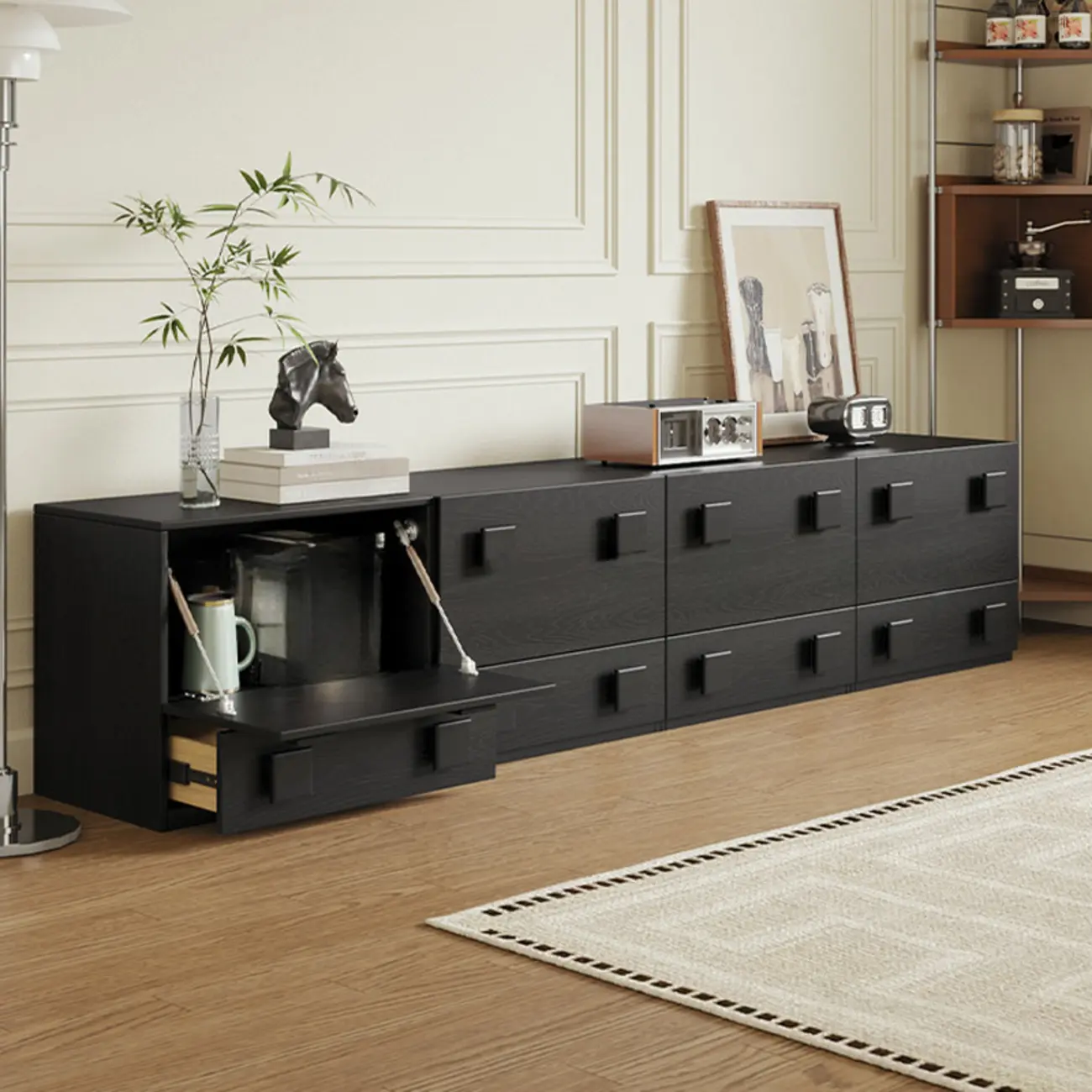 Rectangular Long Timber Black Dresser TV Stand Image - 2 | homeyfad