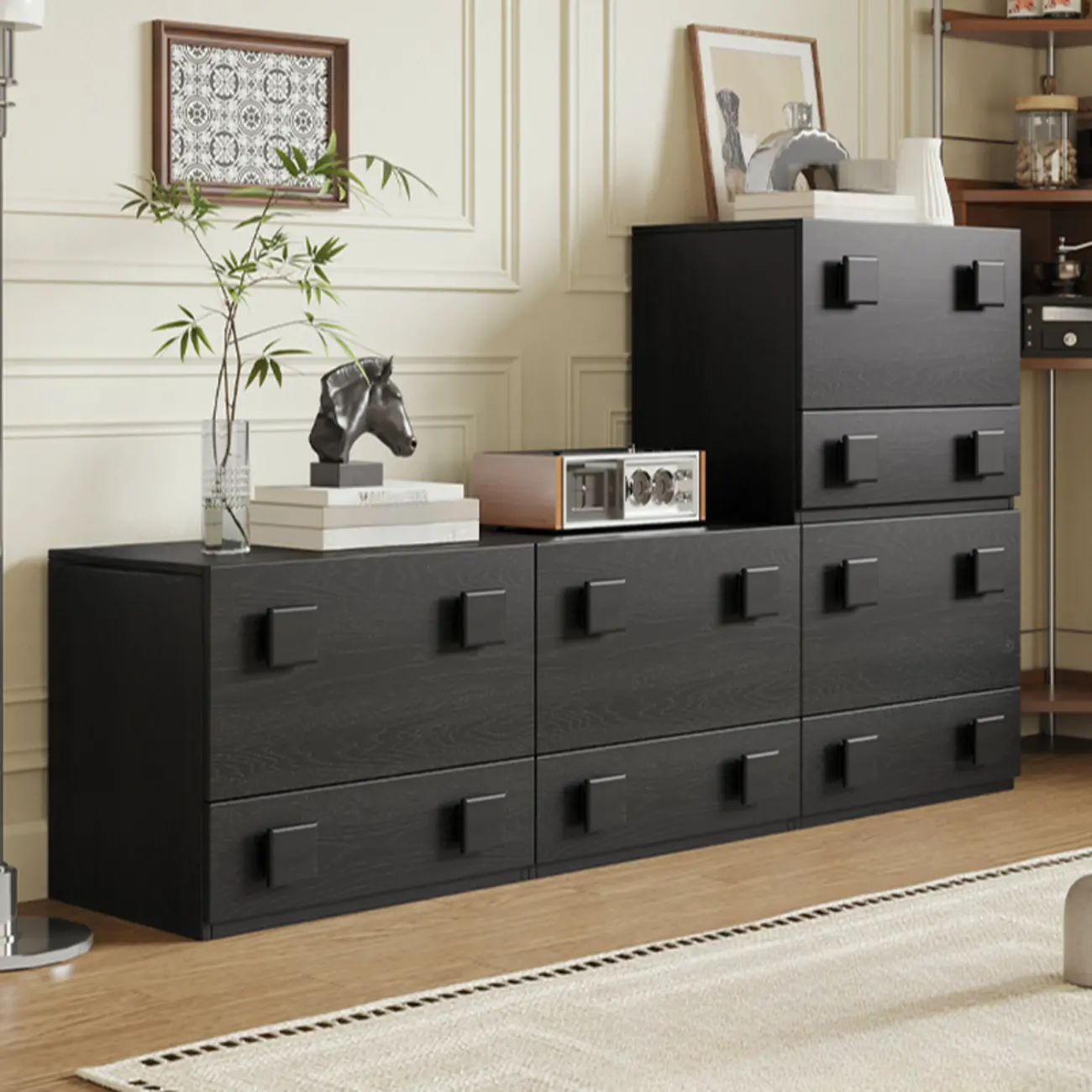 Rectangular Long Timber Black Dresser TV Stand Image - 1 | homeyfad