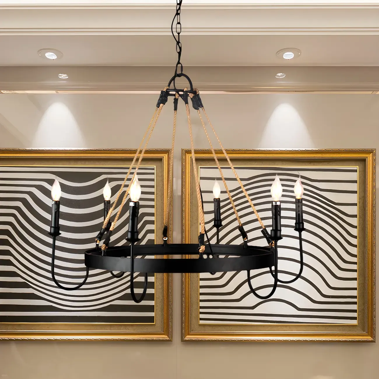 Black Metal Round Rustic Chandelier Light Fixture Image - 6