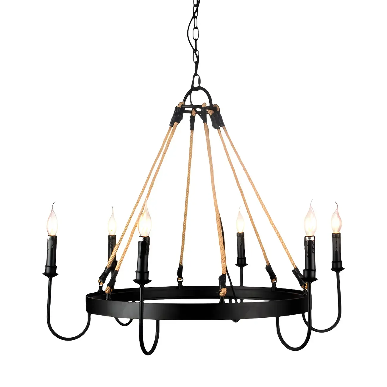Black Metal Round Rustic Chandelier Light Fixture Image - 9
