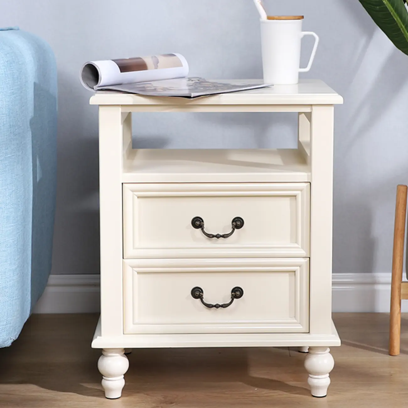 French Small 3-Tier Nightstand with Bronze Handles Image - 1 | homeyfad