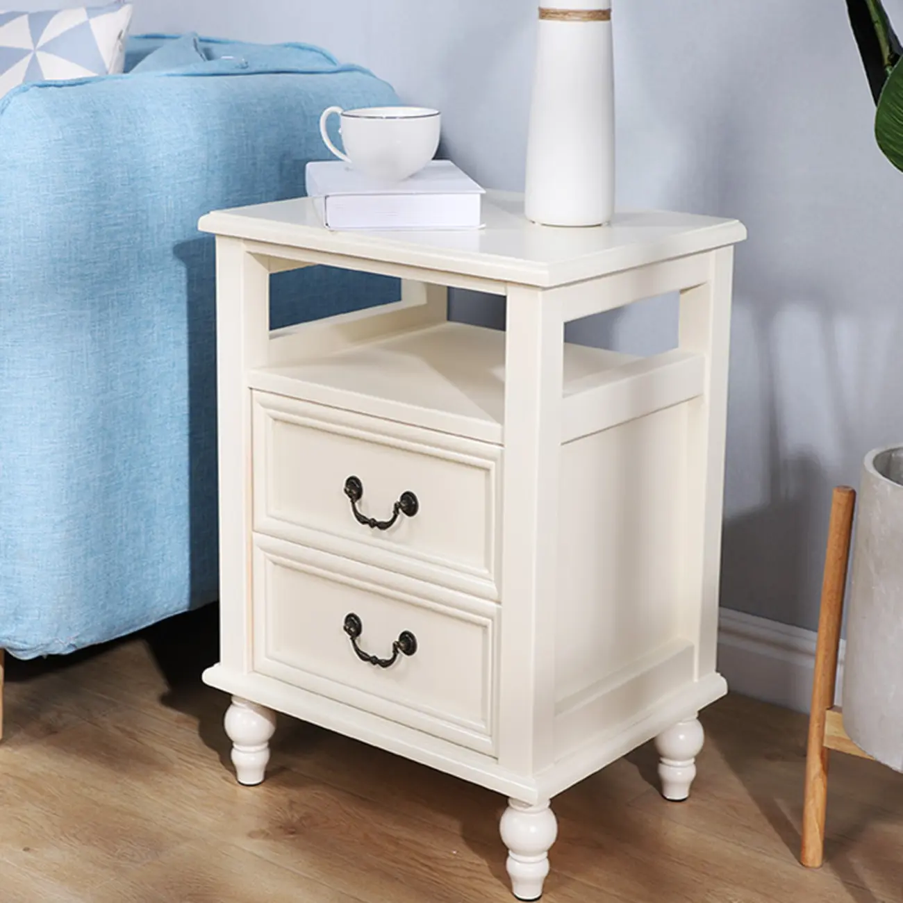 French Small 3-Tier Nightstand with Bronze Handles Image - 2 | homeyfad