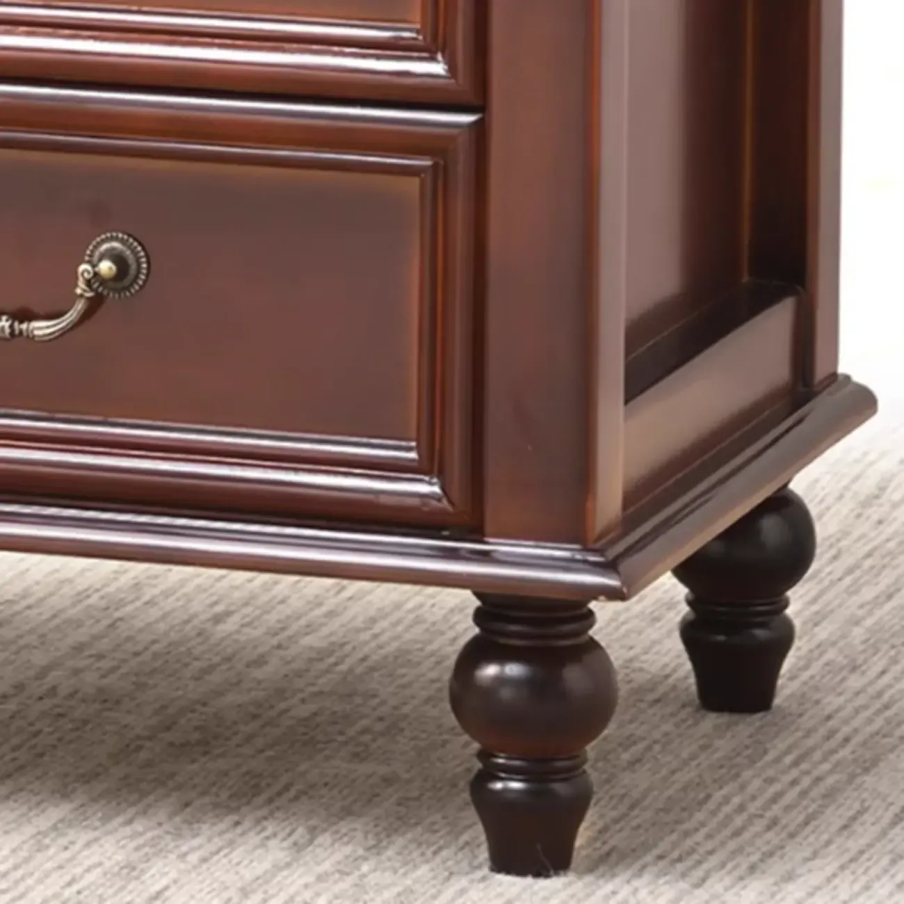 French Small 3-Tier Nightstand with Bronze Handles Image - 4