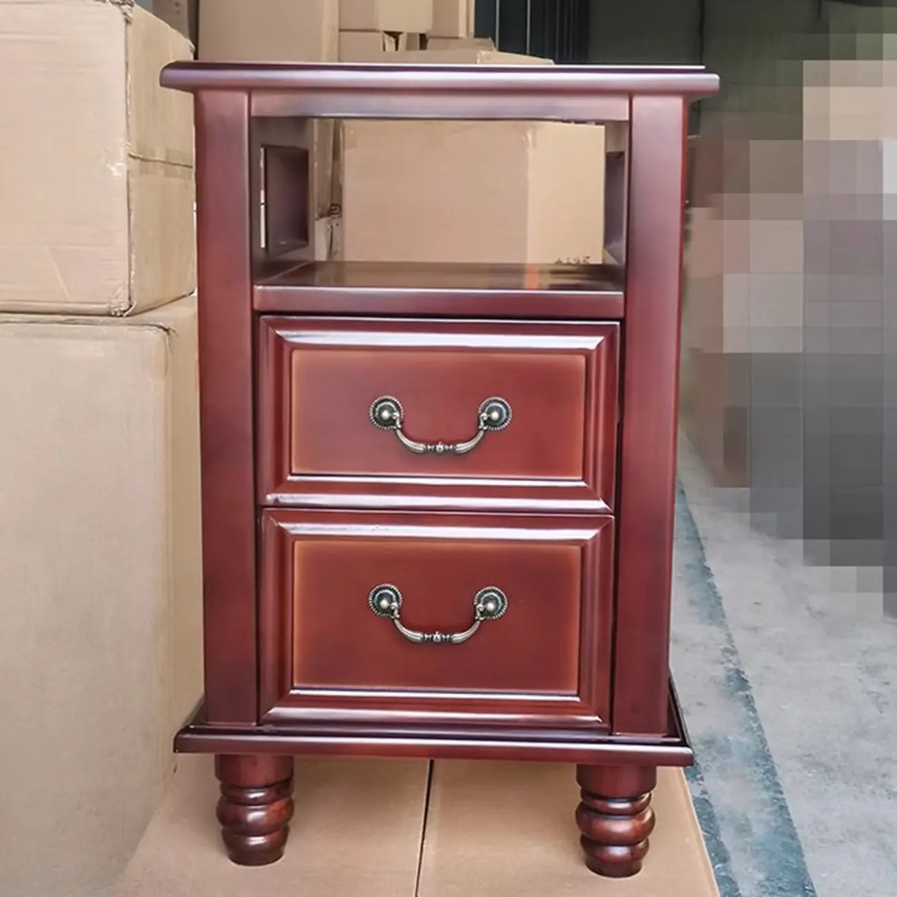 French Small 3-Tier Nightstand with Bronze Handles Image - 5 | homeyfad