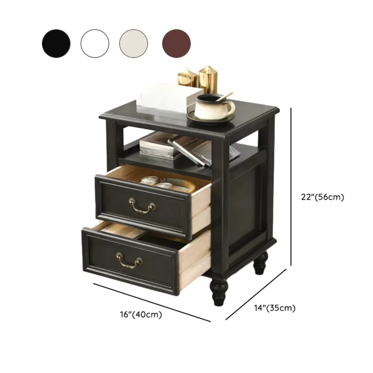 French Small 3-Tier Nightstand with Bronze Handles Image - 12 | homeyfad