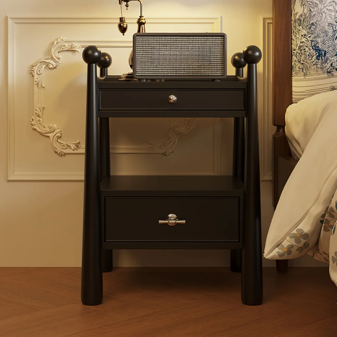 Mid-Century Modern Narrow Wood Nightstand with 2-Drawer Image - 1 | homeyfad