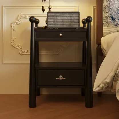 Mid-Century Modern Narrow Wood Nightstand with 2-Drawer Image - 1