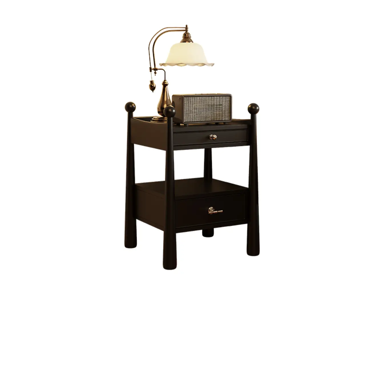 Mid-Century Modern Narrow Wood Nightstand with 2-Drawer Image - 7 | homeyfad