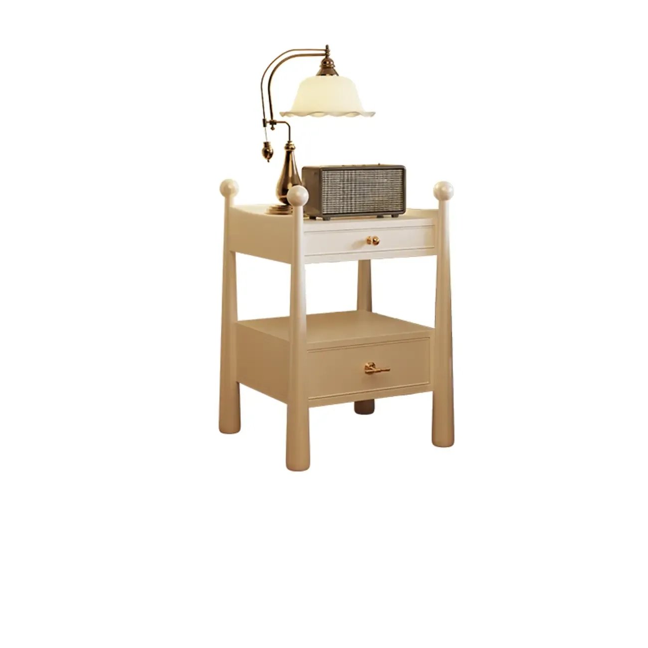 Mid-Century Modern Narrow Wood Nightstand with 2-Drawer Image - 8