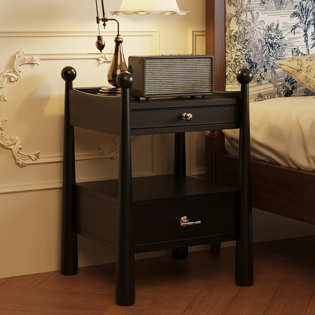 Mid-Century Modern Narrow Wood Nightstand with 2-Drawer Image - 2 | homeyfad