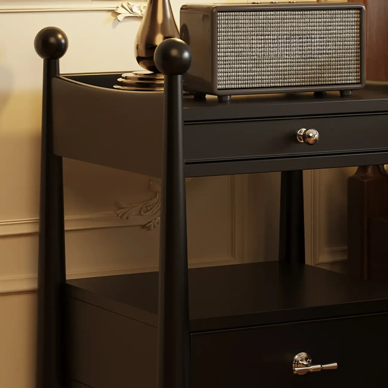 Mid-Century Modern Narrow Wood Nightstand with 2-Drawer Image - 4