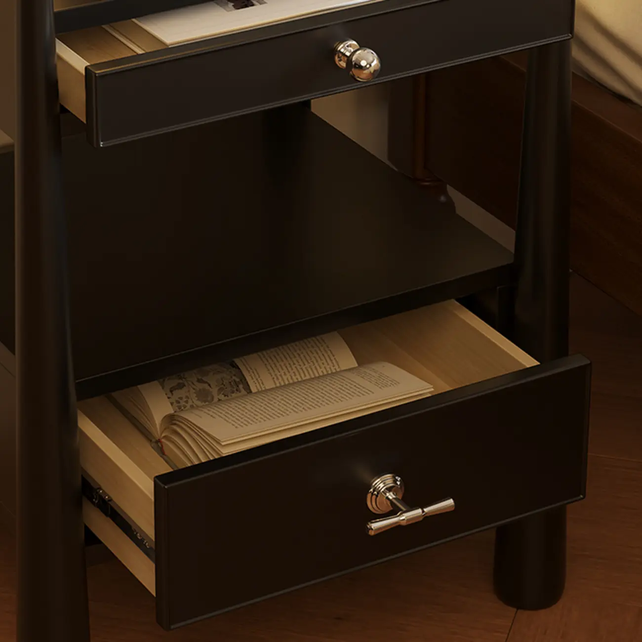 Mid-Century Modern Narrow Wood Nightstand with 2-Drawer Image - 5 | homeyfad