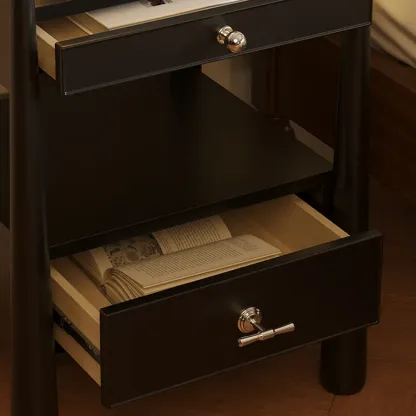 Mid-Century Modern Narrow Wood Nightstand with 2-Drawer Image - 5