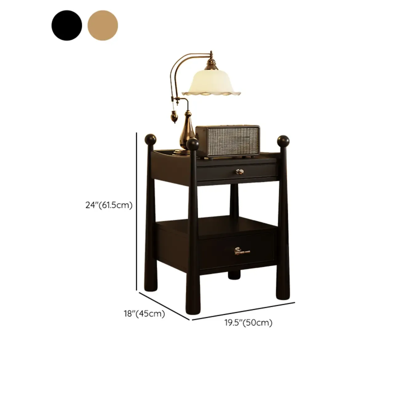 Mid-Century Modern Narrow Wood Nightstand with 2-Drawer Image - 10