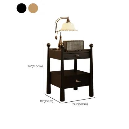 Mid-Century Modern Narrow Wood Nightstand with 2-Drawer Image - 10