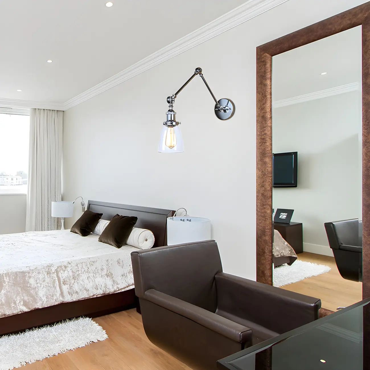 Glass Tapered Shade Industrial Swing Arm Wall Light Image - 1 | homeyfad