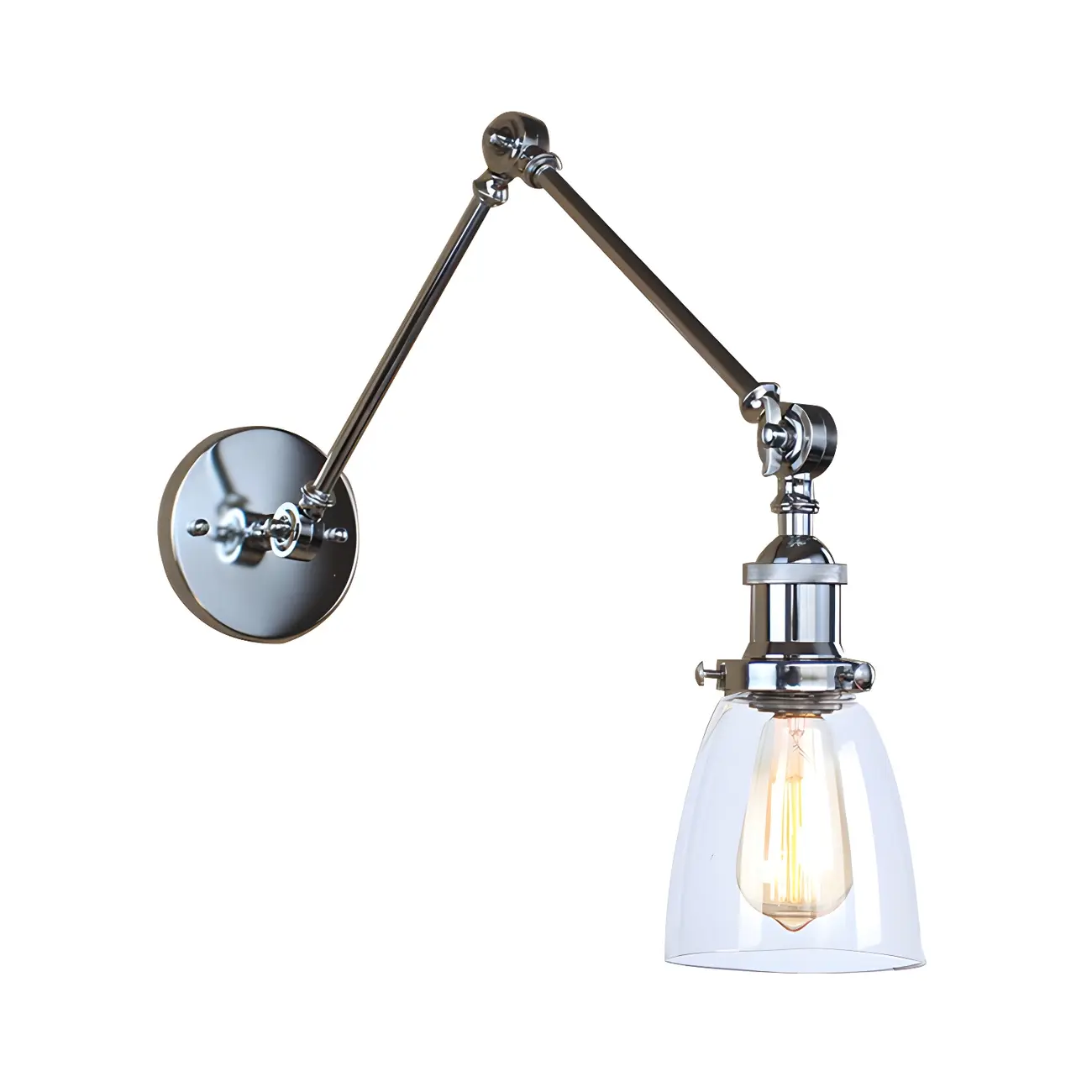 Glass Tapered Shade Industrial Swing Arm Wall Light Image - 12 | homeyfad