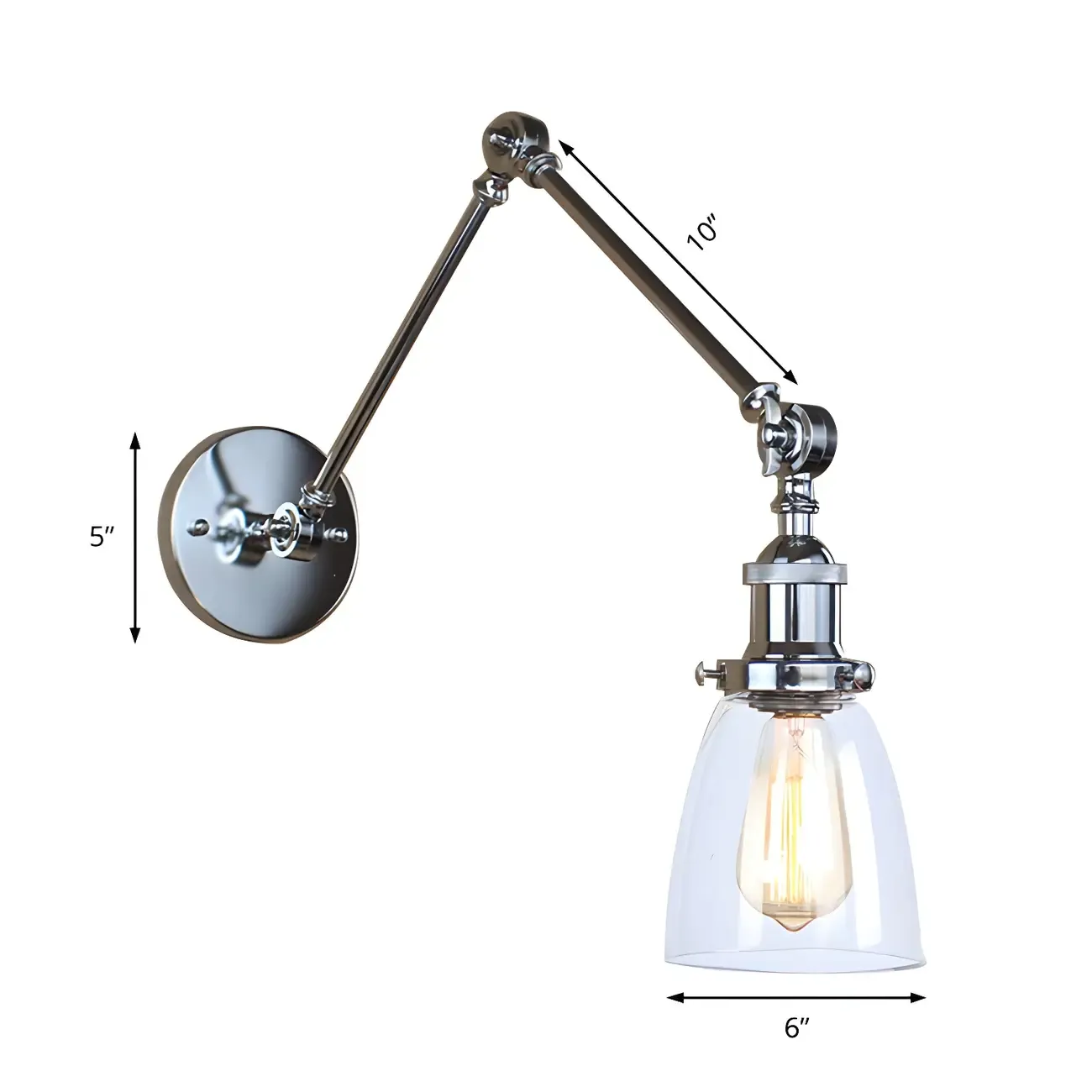Glass Tapered Shade Industrial Swing Arm Wall Light Image - 14