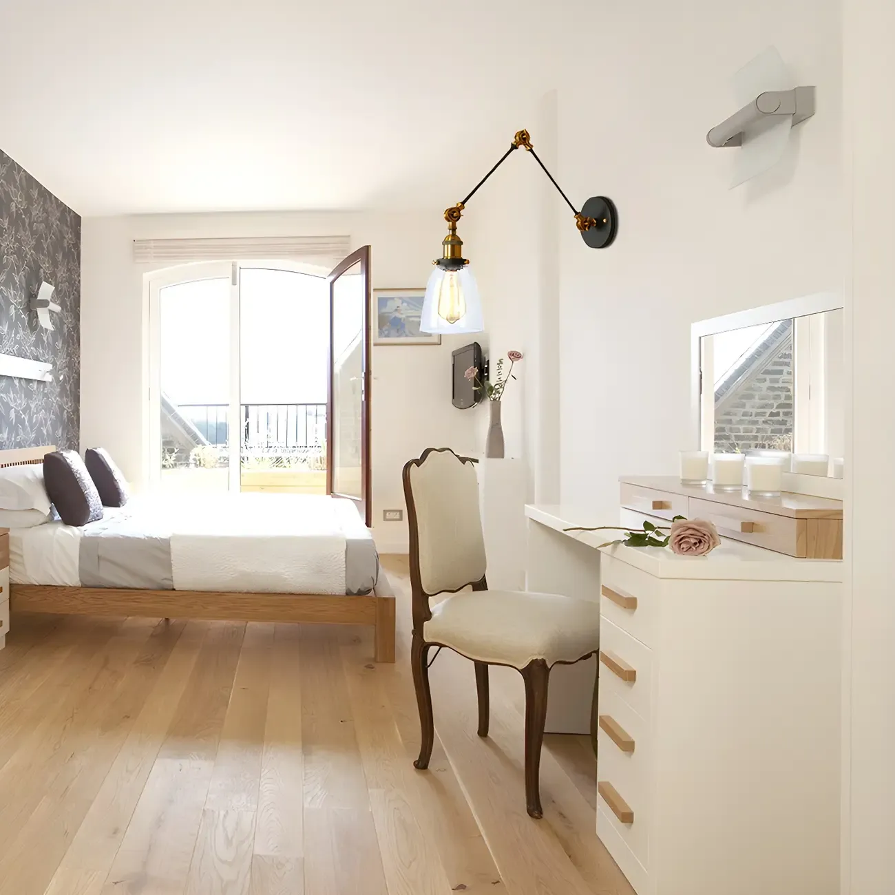 Glass Tapered Shade Industrial Swing Arm Wall Light Image - 3