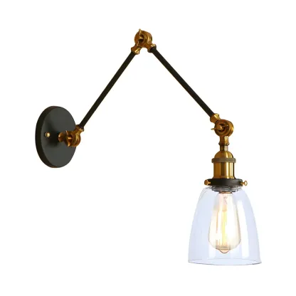 Glass Tapered Shade Industrial Swing Arm Wall Light Image - 10