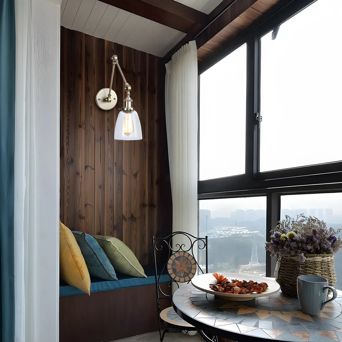 Glass Tapered Shade Industrial Swing Arm Wall Light Image - 4