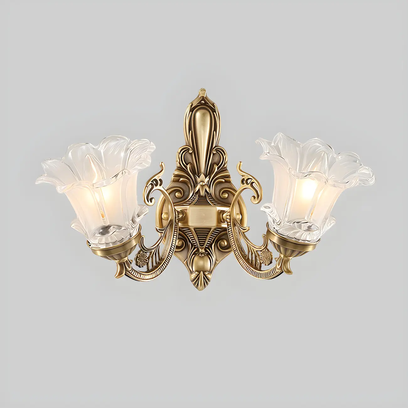 Vintage Brass Floral Wall Sconce with Glass Shades Image - 5 | homeyfad