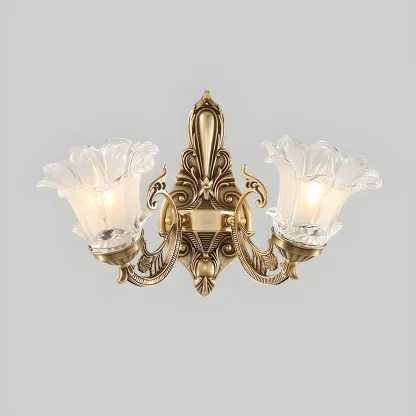 Vintage Brass Floral Wall Sconce with Glass Shades Image - 5