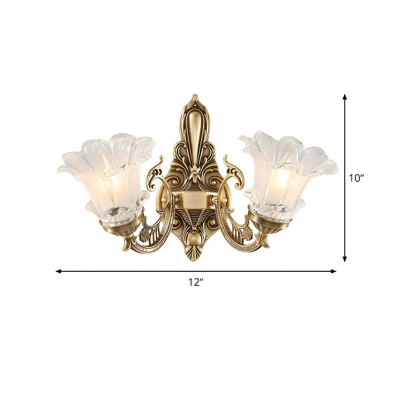 Vintage Brass Floral Wall Sconce with Glass Shades Image - 6