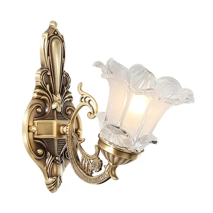 Vintage Brass Floral Wall Sconce with Glass Shades Image - 7