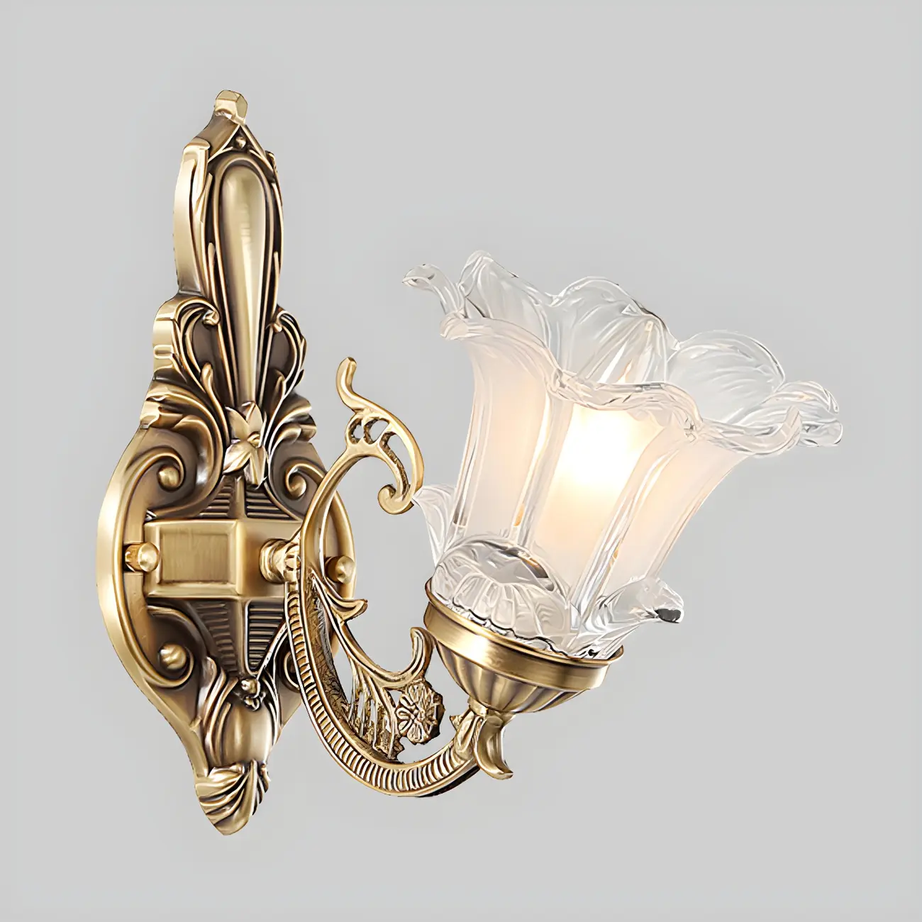 Vintage Brass Floral Wall Sconce with Glass Shades Image - 8 | homeyfad