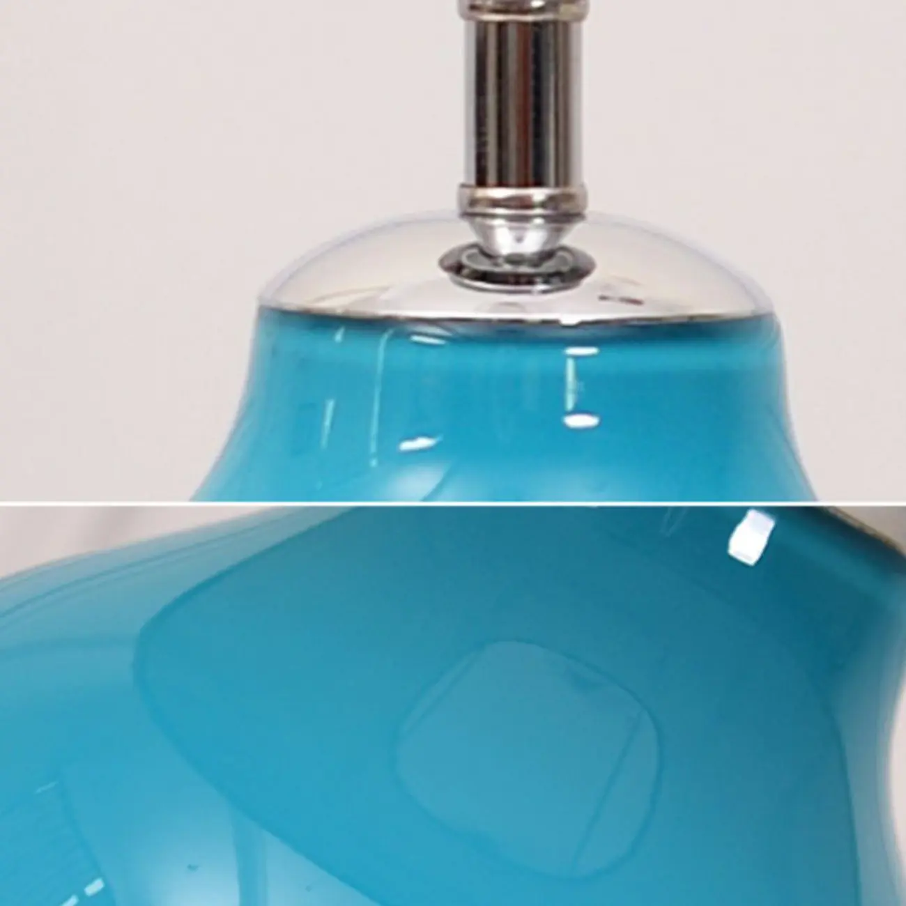 Blue Glass Table Lamp with Leaf Fabric Shade Image - 7 | homeyfad