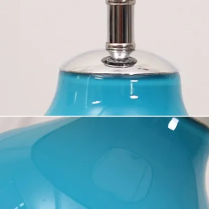 Blue Glass Table Lamp with Leaf Fabric Shade Image - 7