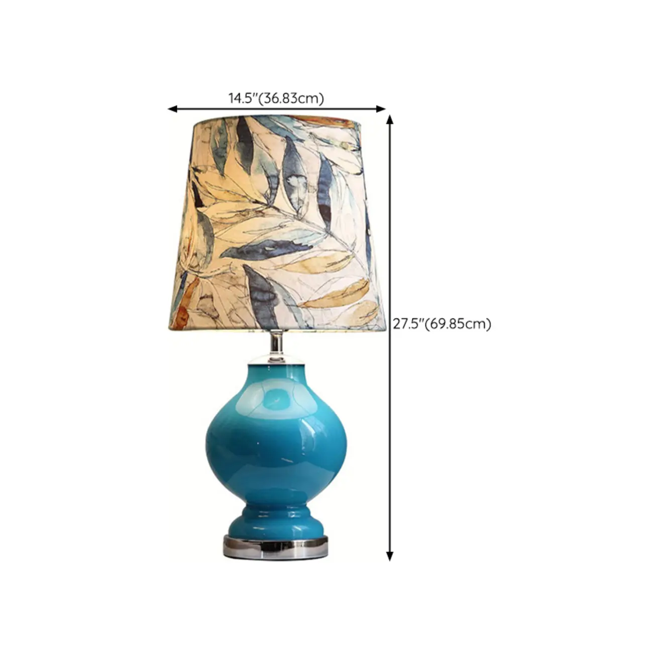 Blue Glass Table Lamp with Leaf Fabric Shade Image - 11 | homeyfad
